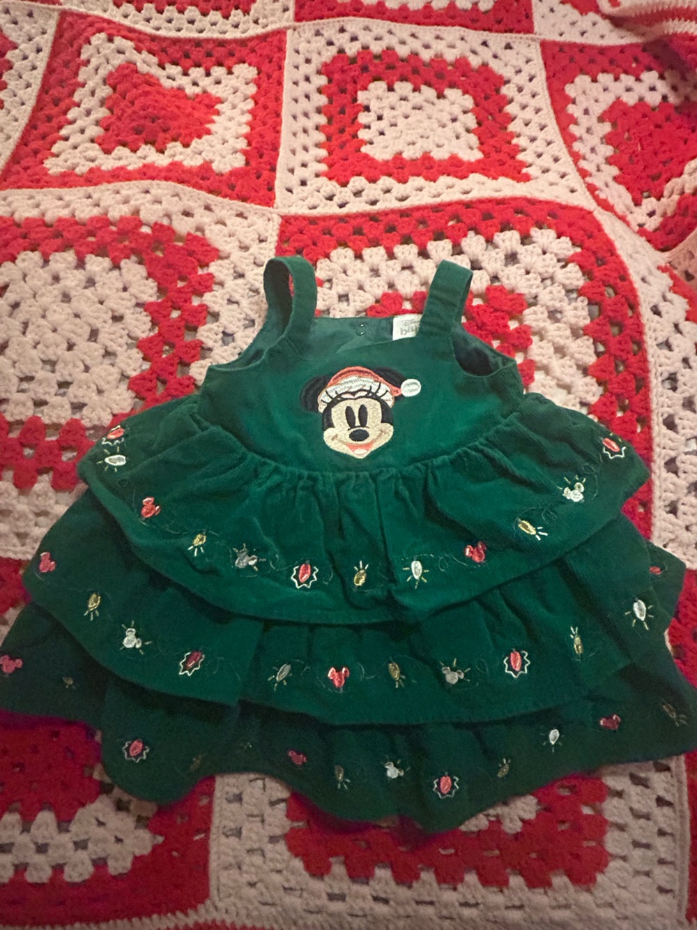 Disney Green Minnie Mouse Tiered Holiday corduroy style Dress